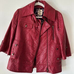 Red faux leather moto jacket